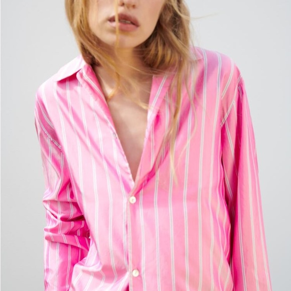 ZARA STRIPED 100% SILK SHIRT - Picture 2 of 9